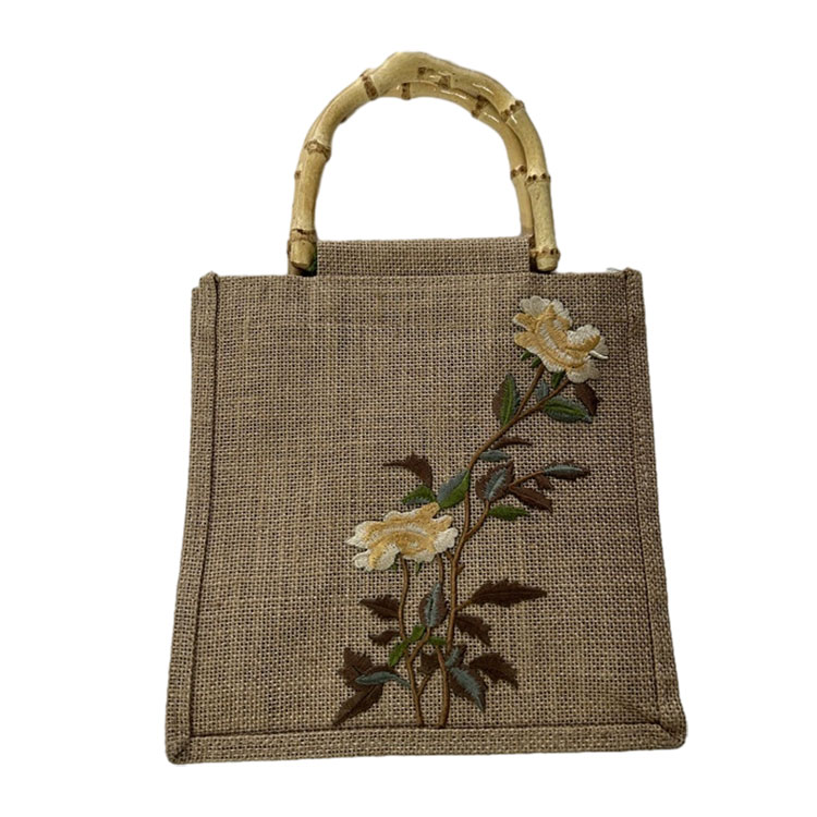 Linen Handbag ມີ Handles ຕົກ​ແຕ່ງ​